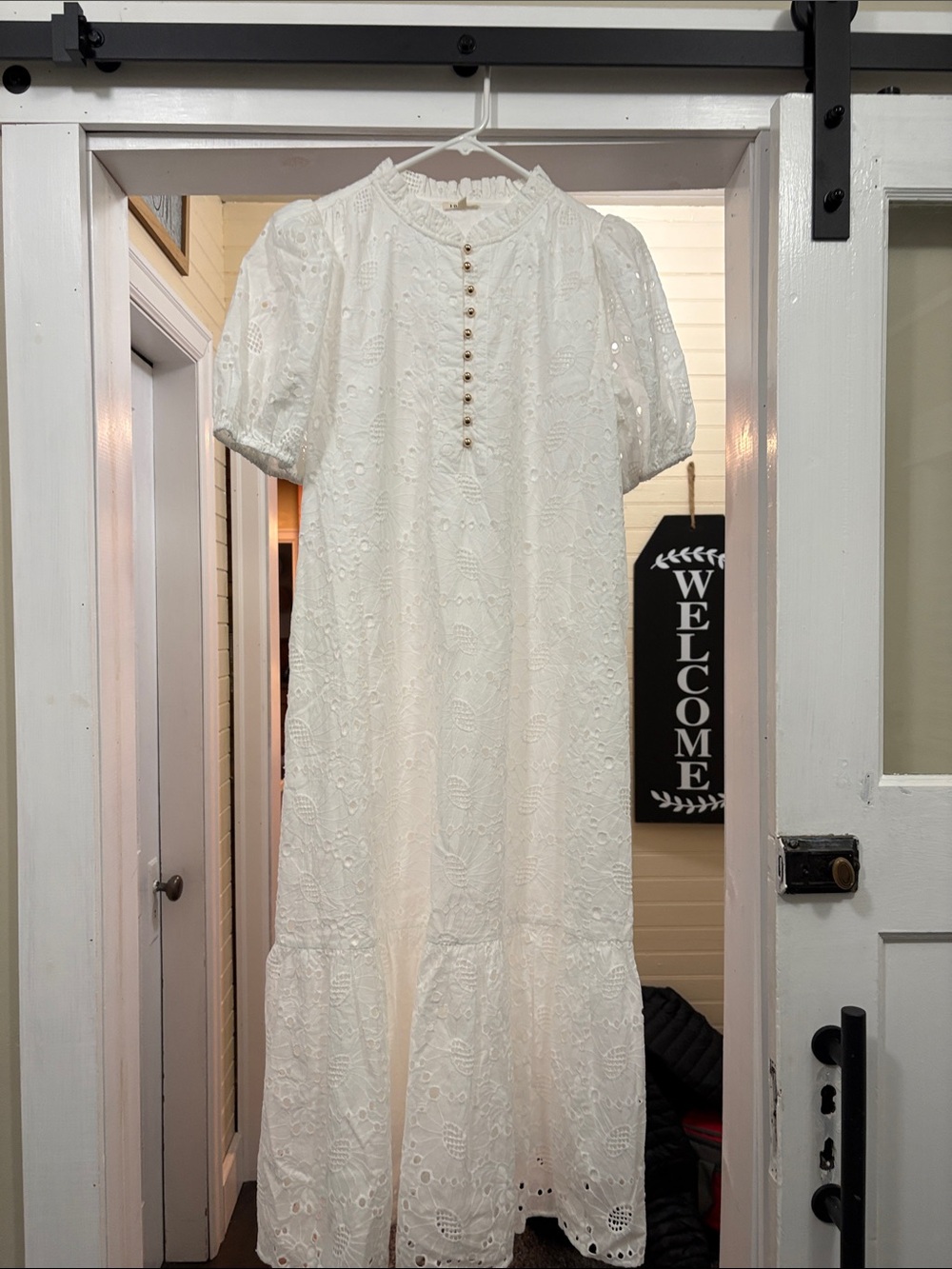 JODIFL White Eyelet Maxi Dress with Button Front